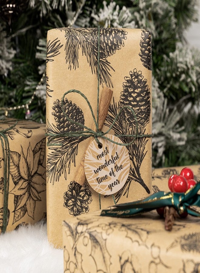 MAYPLUSS Kraft Christmas Wrapping Paper Roll - 3 Mini Roll -17in x120in Per roll,Kraft Vintage Wrapping Paper,Rustic Print for Party,Birthday,Baby Shower,Natural Paper Roll Design (42.3 sqft) - Image 3